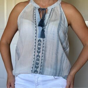 Soft Joie Light Blue and White Embroidered Blouse